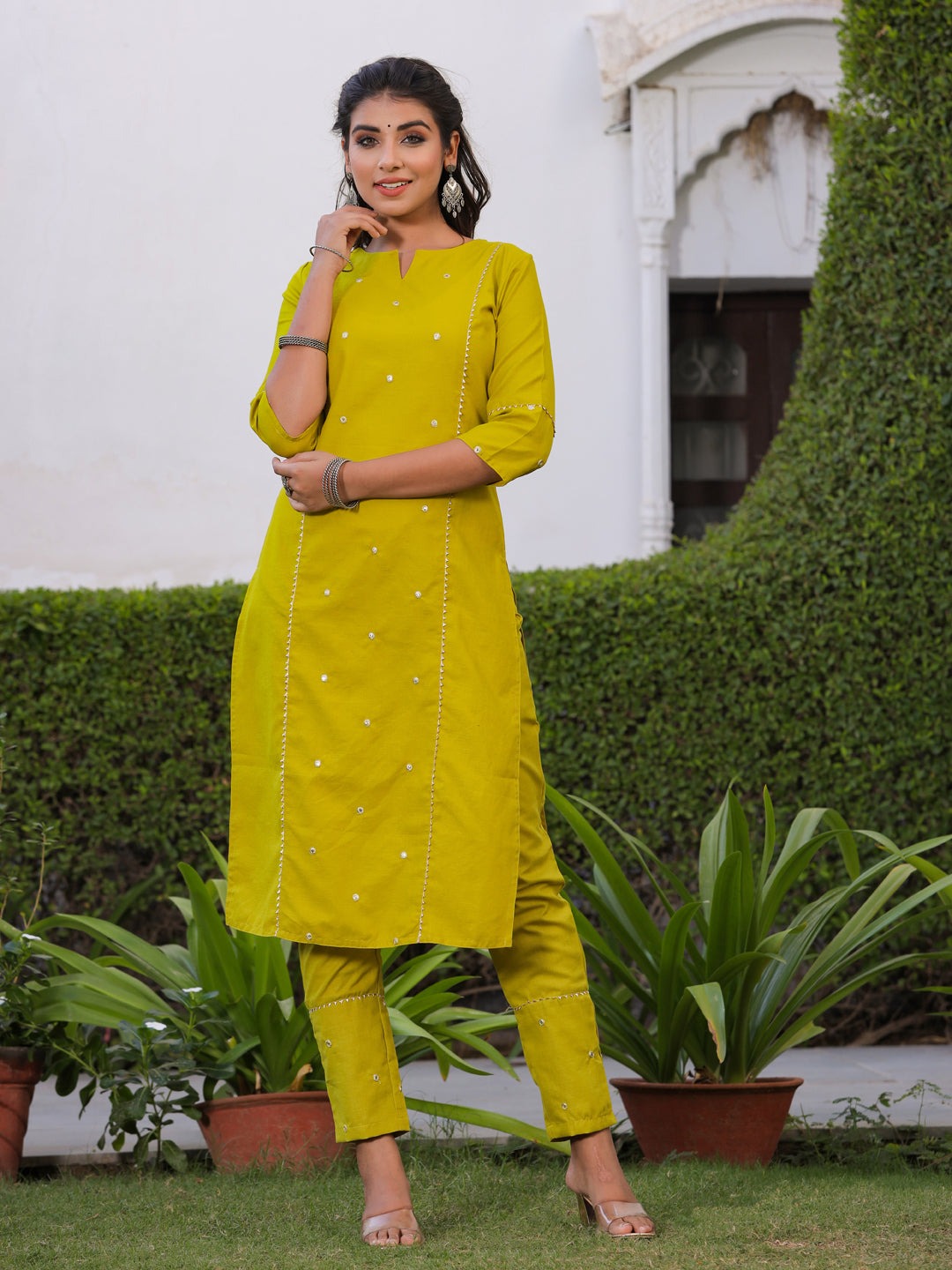 Olive Green Embroidered Straight Rayon Slub Kurta With Pant