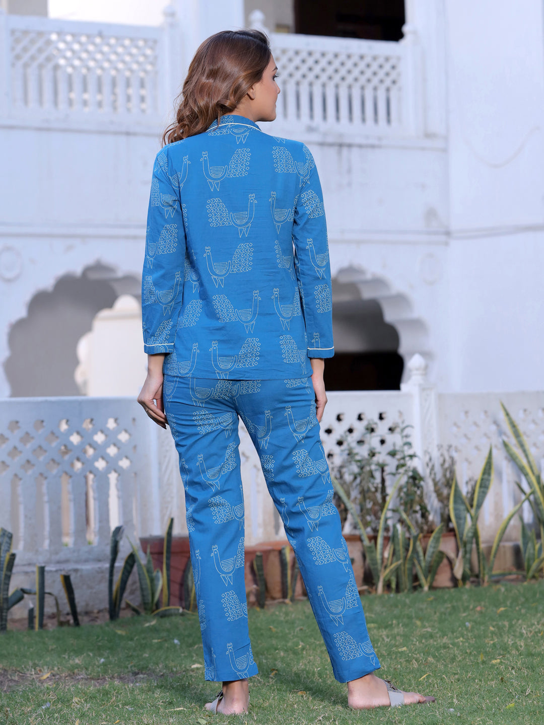 Teal Printed Straight Cotton Lounge Wear