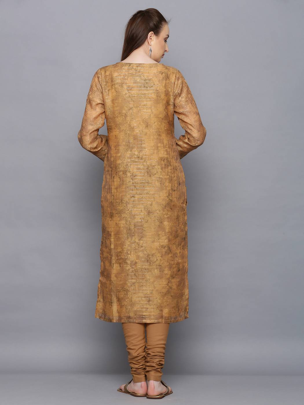 Amaiva Mustard Abstract Chanderi Kurta Set