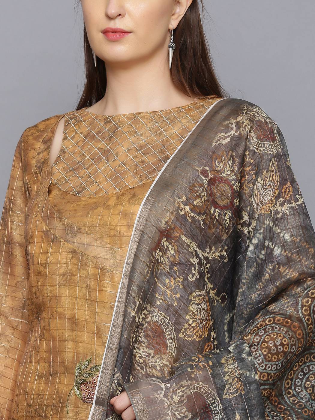 Amaiva Mustard Abstract Chanderi Kurta Set