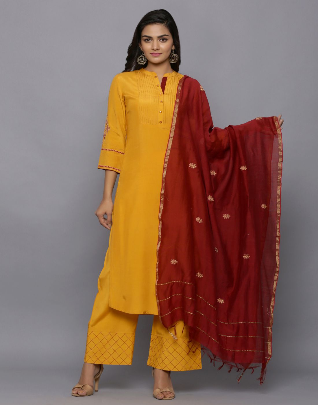 Amaiva Solid Straight Kurta With Palazzo And Dupatta