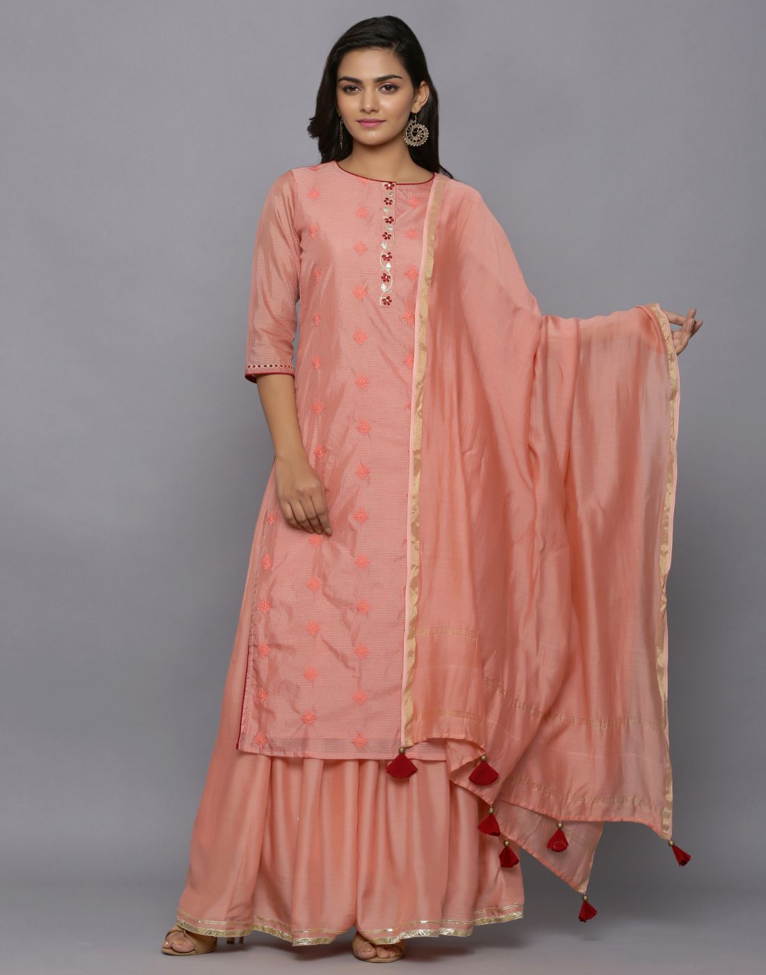 Amaiva Embroidered Kurta With Skirt And Dupatta