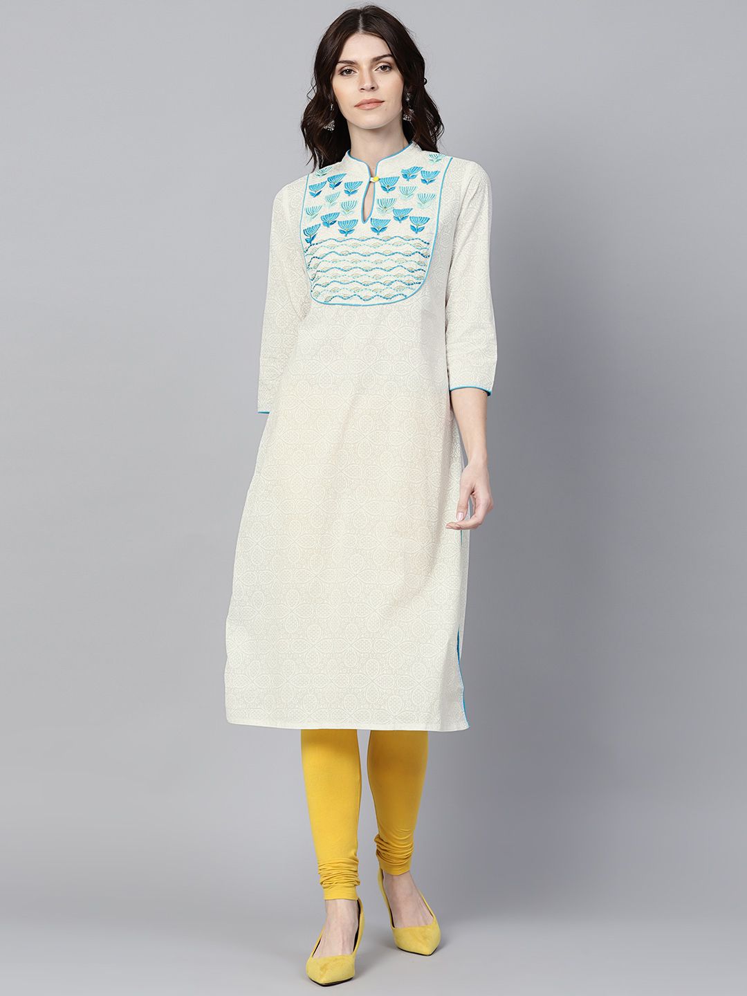 White Ethnic Motifs Straight Cotton Kurta