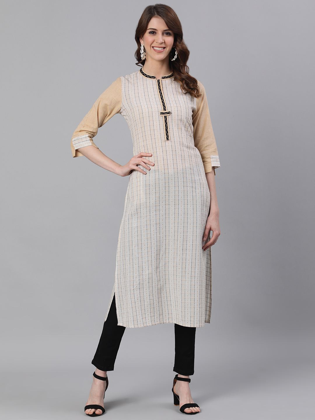 Off White A Line Cotton Blend Kurtas