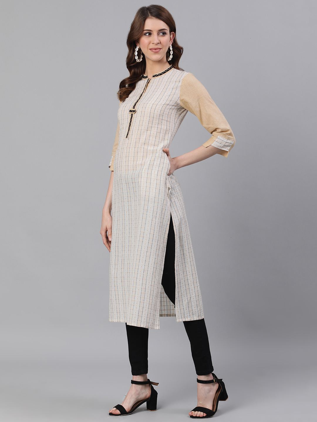 Off White A Line Cotton Blend Kurtas