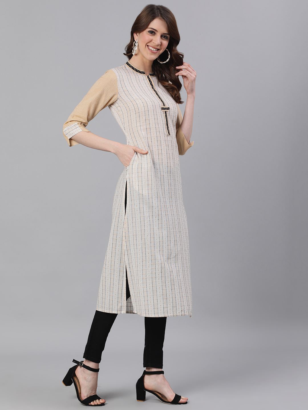 Off White A Line Cotton Blend Kurtas