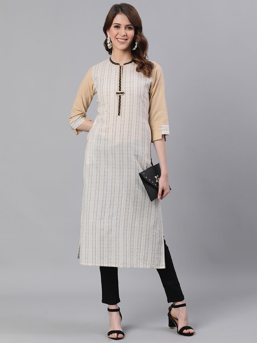 Off White A Line Cotton Blend Kurtas