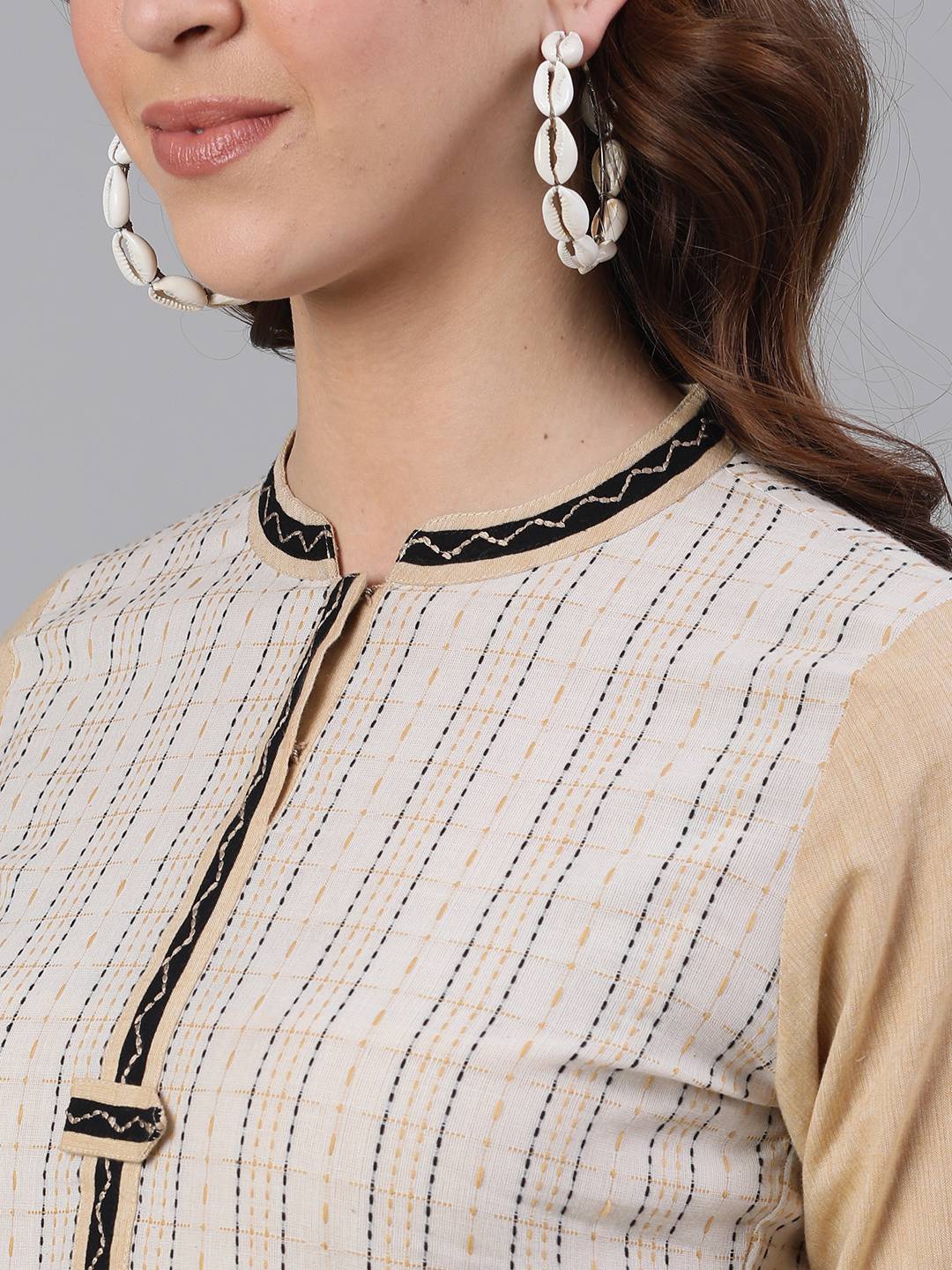 Off White A Line Cotton Blend Kurtas