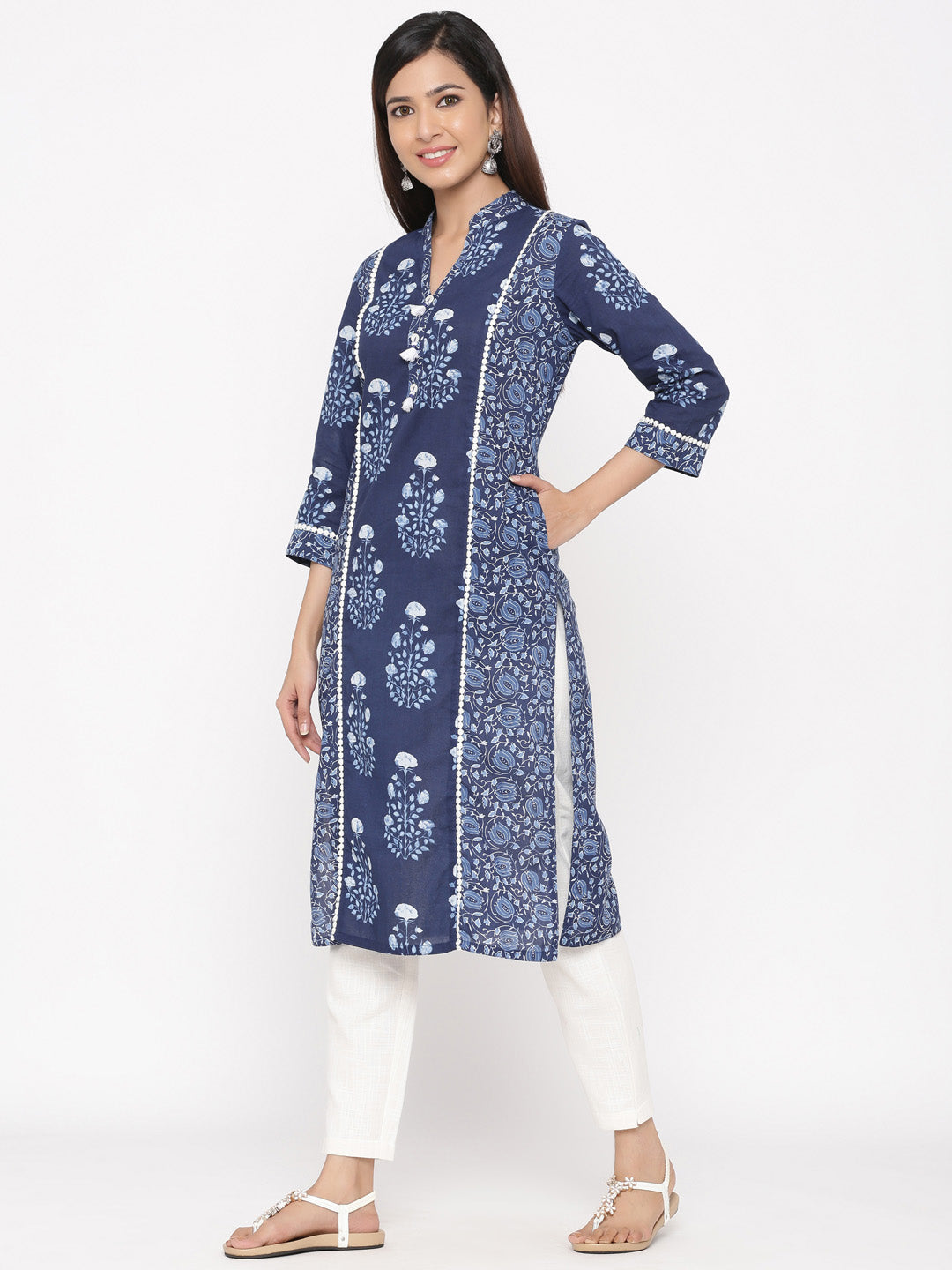 Indigo Blue Printed Straight Cotton Kurta