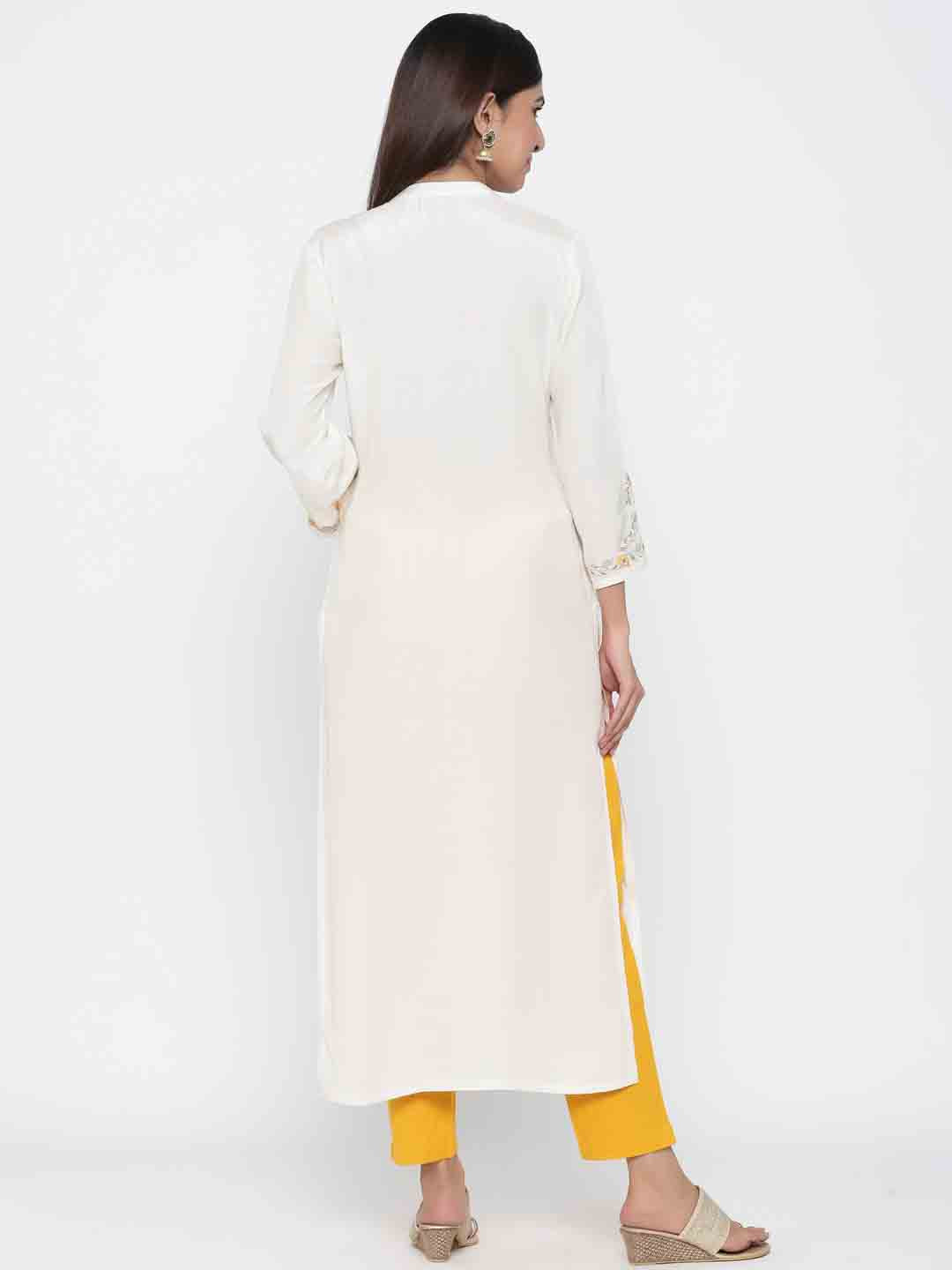Off-White Solid Straight Silk Blend Kurta