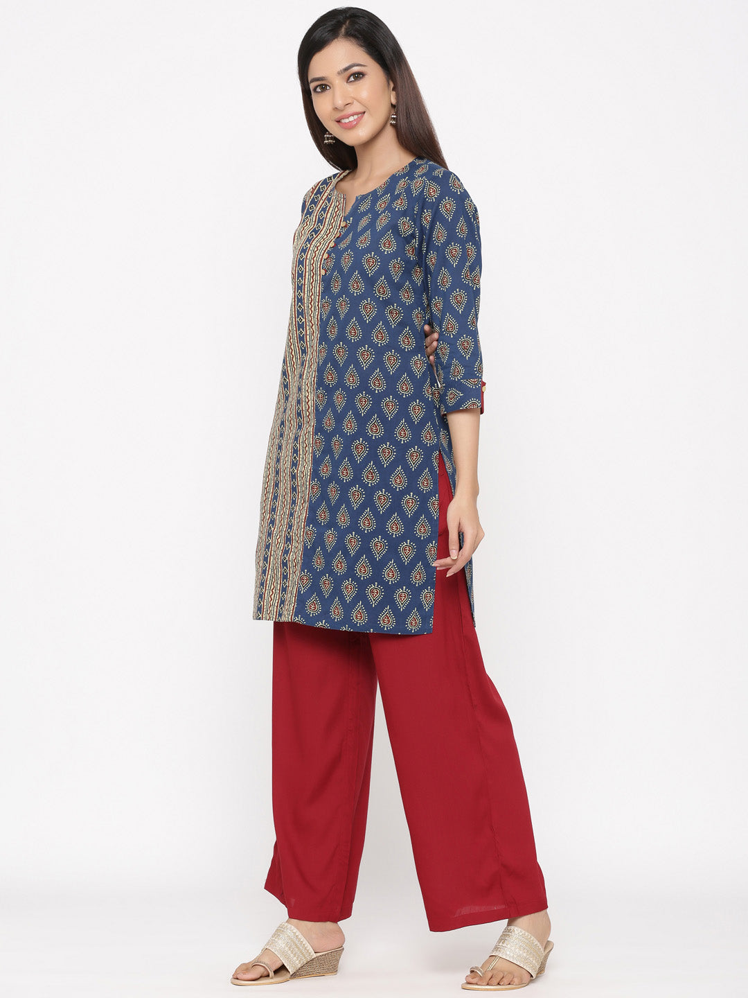 Indigo Ethnic Motif Straight Cotton Kurta