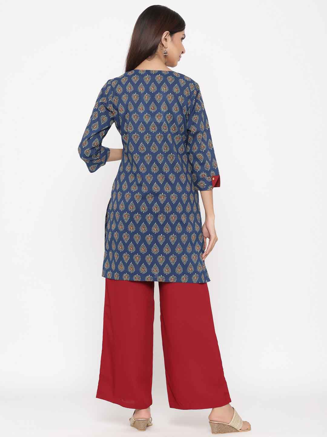 Indigo Ethnic Motif Straight Cotton Kurta