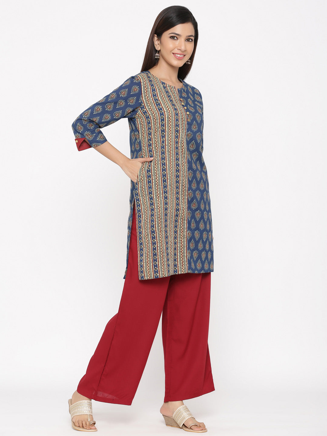 Indigo Ethnic Motif Straight Cotton Kurta