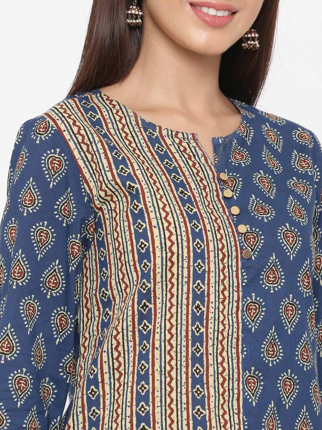 Indigo Ethnic Motif Straight Cotton Kurta