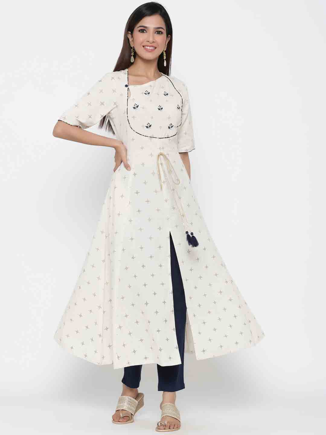 side cut white shade kurta