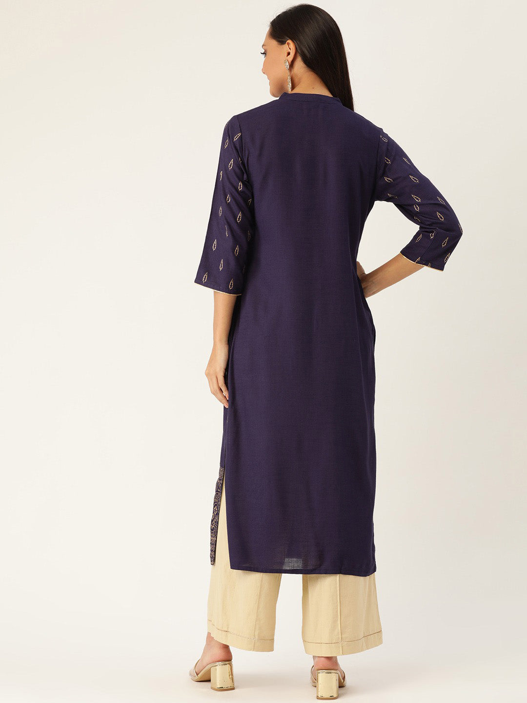Blue Gold Print Straight Viscose Rayon Kurta