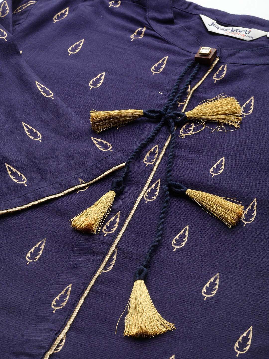 Blue Gold Print Straight Viscose Rayon Kurta