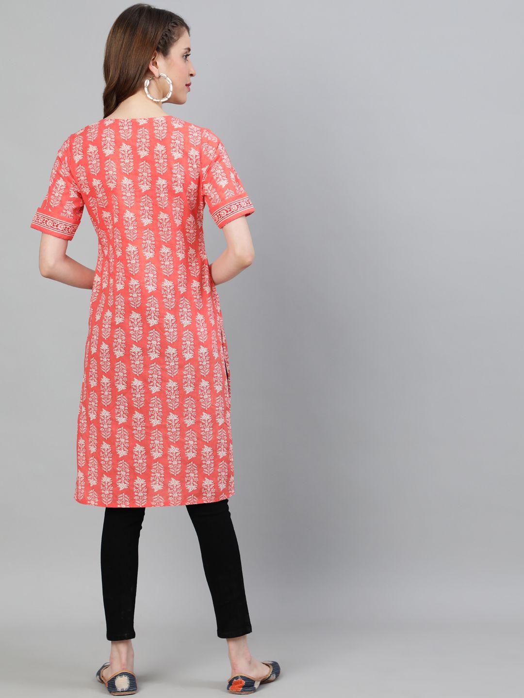 Peach Ethnic Motifs Straight Cotton Kurta
