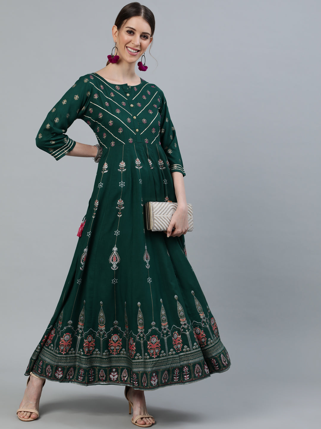 ETHNIC GREEN EMBROIDERED KURTA FOR WOMEN