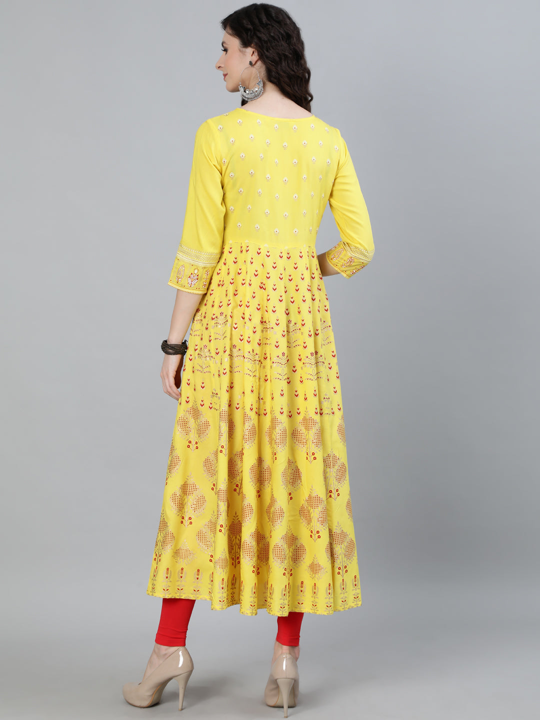 embroidered yellow anarkali kurta for women