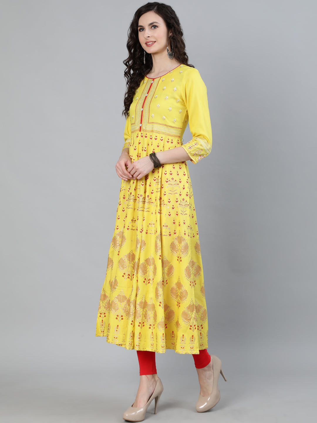 shop designer yellow printed kurta