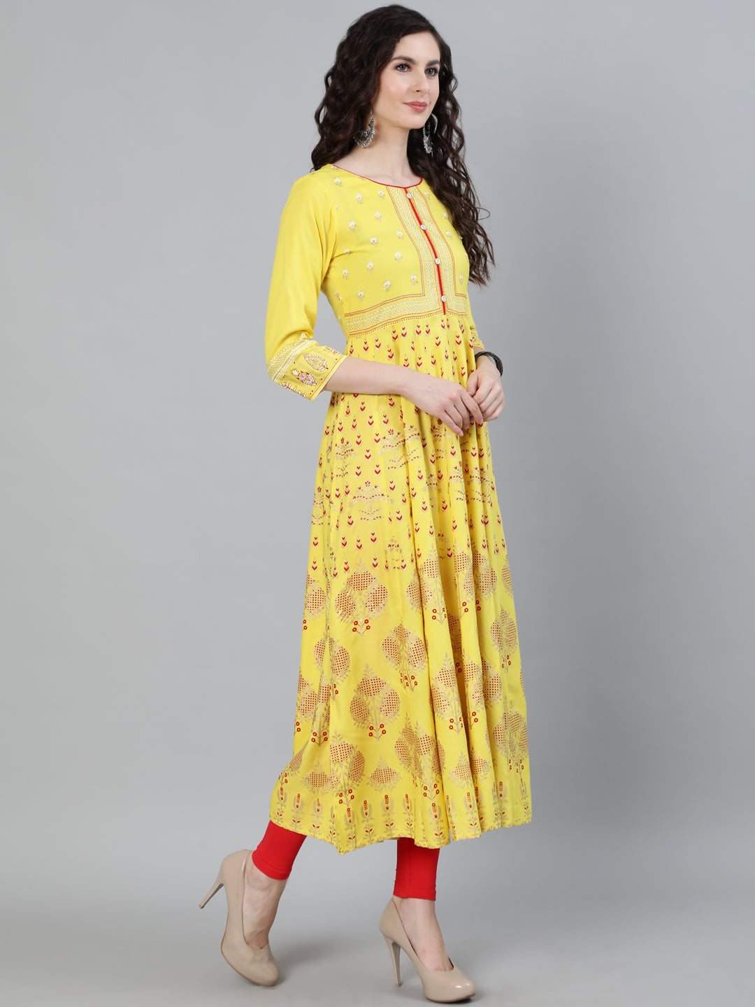 shop designer yellow printed kurta