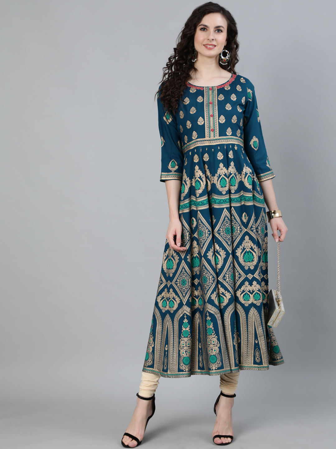 blue shade ethnic anarkali kurta