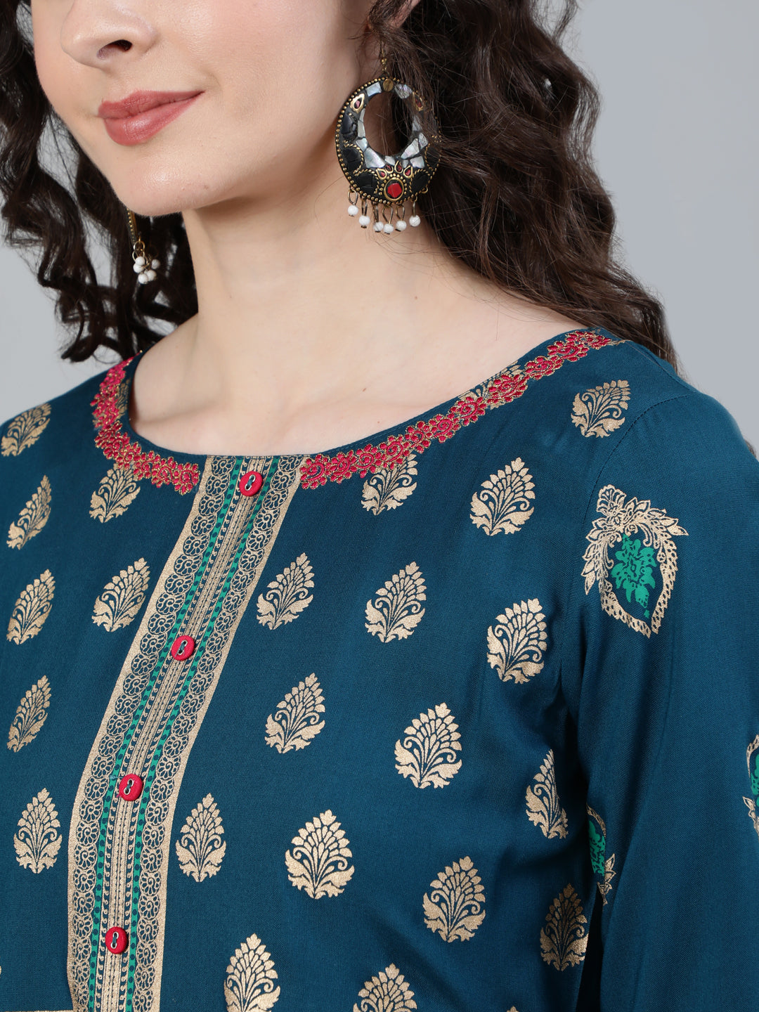 printed round neck kurta for ladies