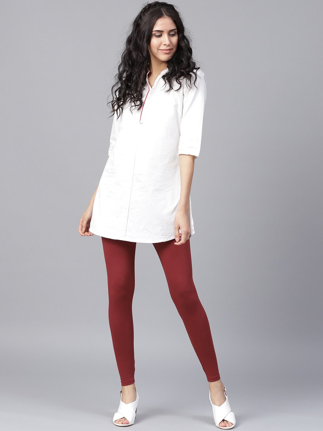Maroon Solid Cotton Lycra Leggings