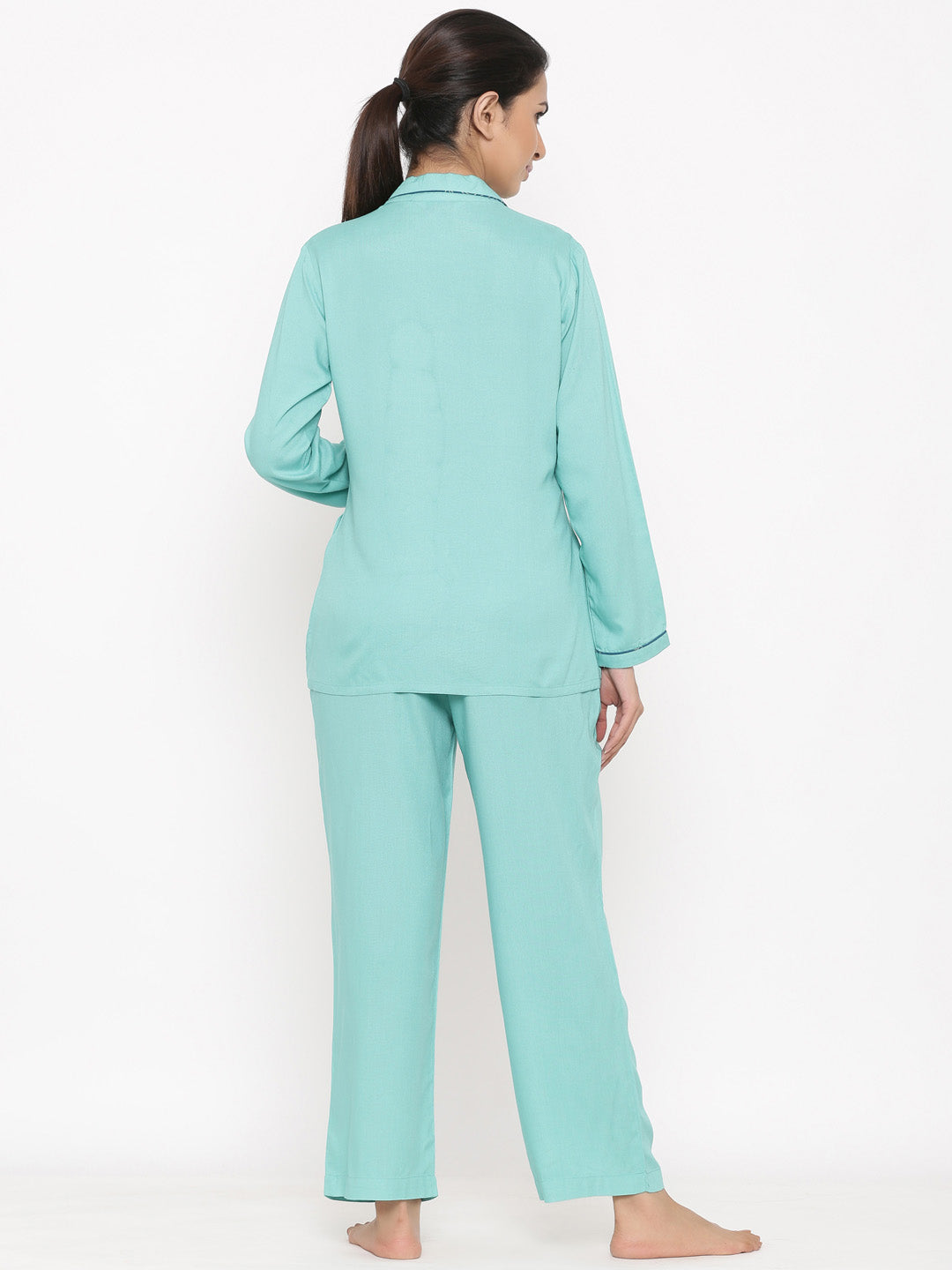 Sea Green Solid Night Suit