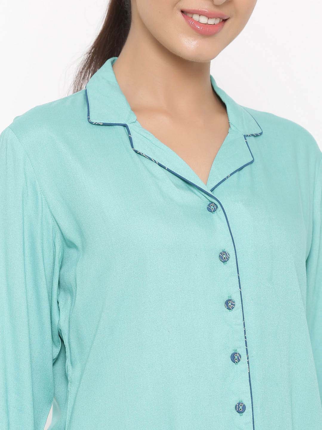 Sea Green Solid Night Suit