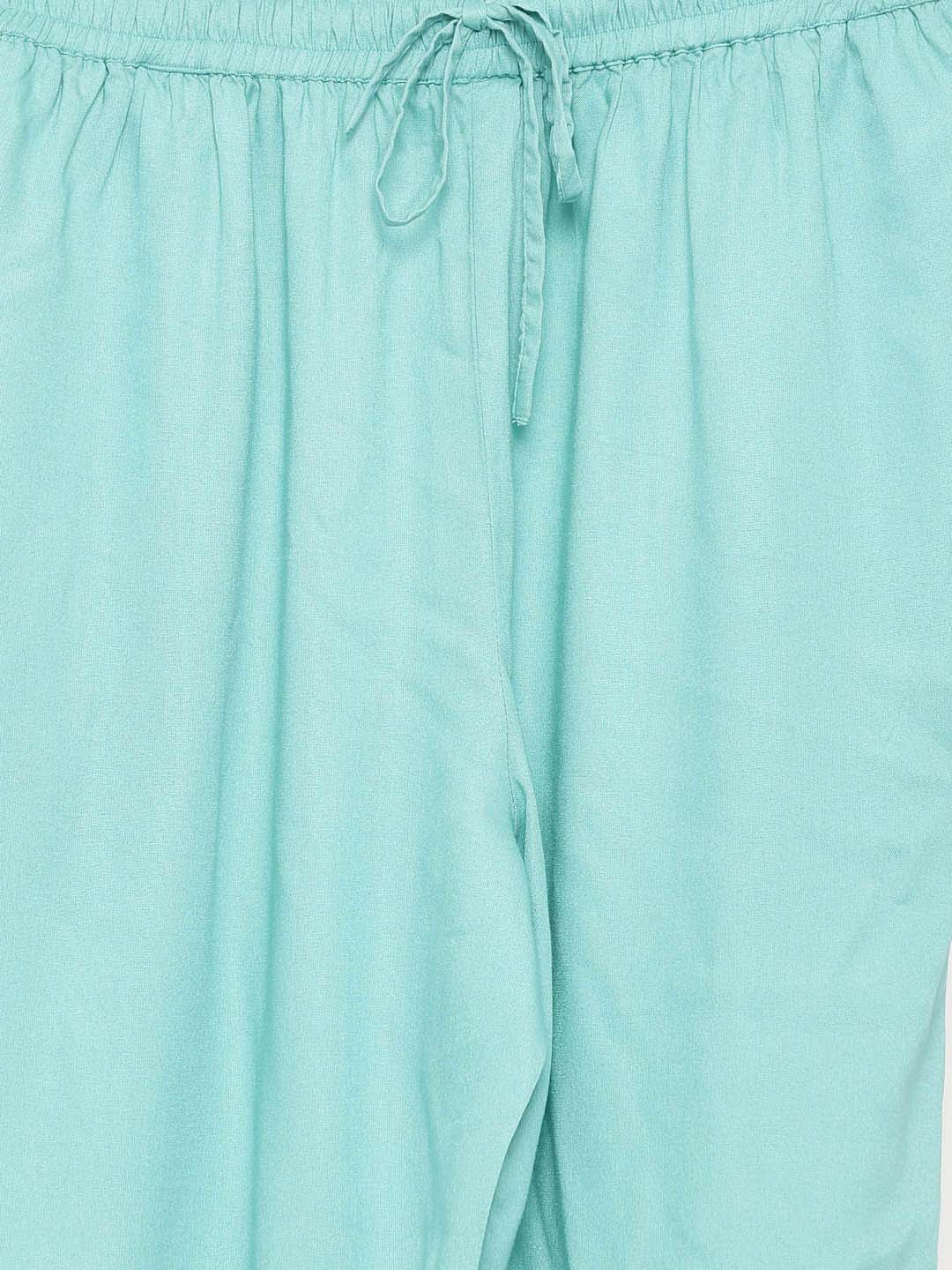 Sea Green Solid Night Suit