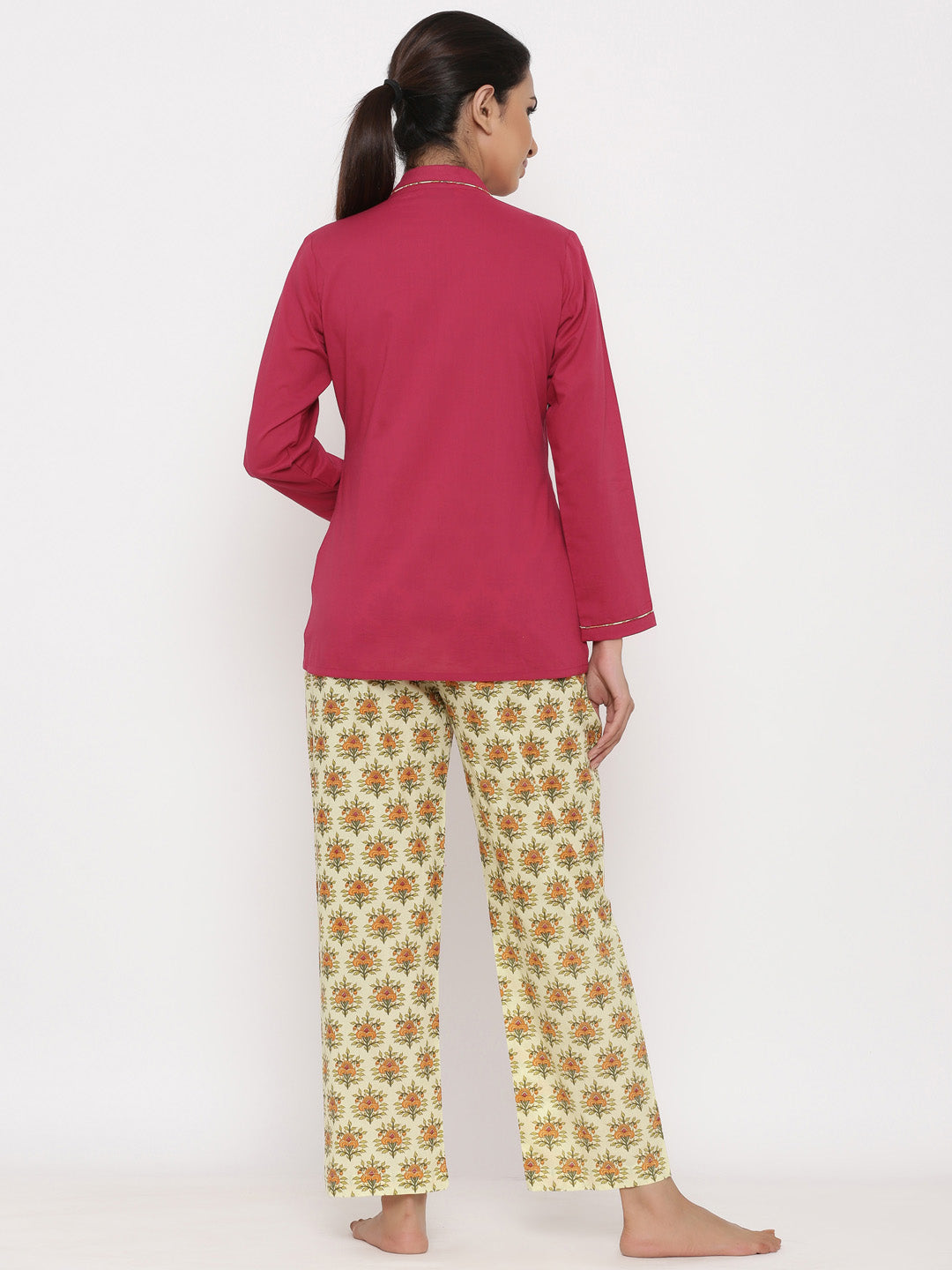 Magenta Ethnic Print Cotton Night Suit