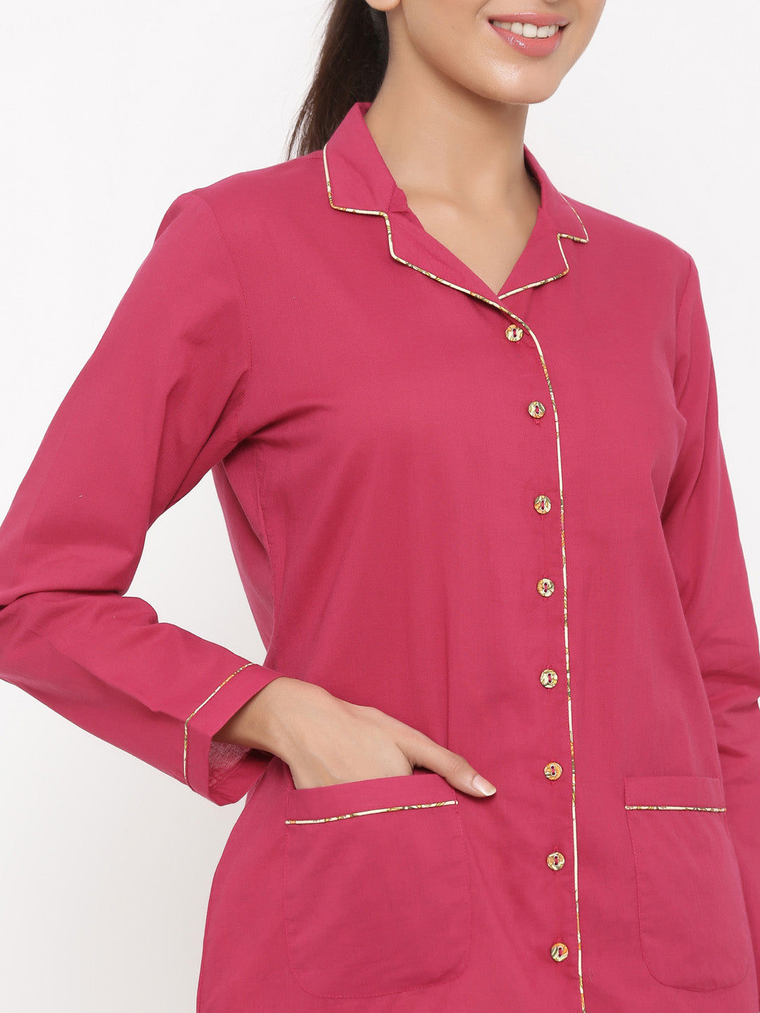 Magenta Ethnic Print Cotton Night Suit