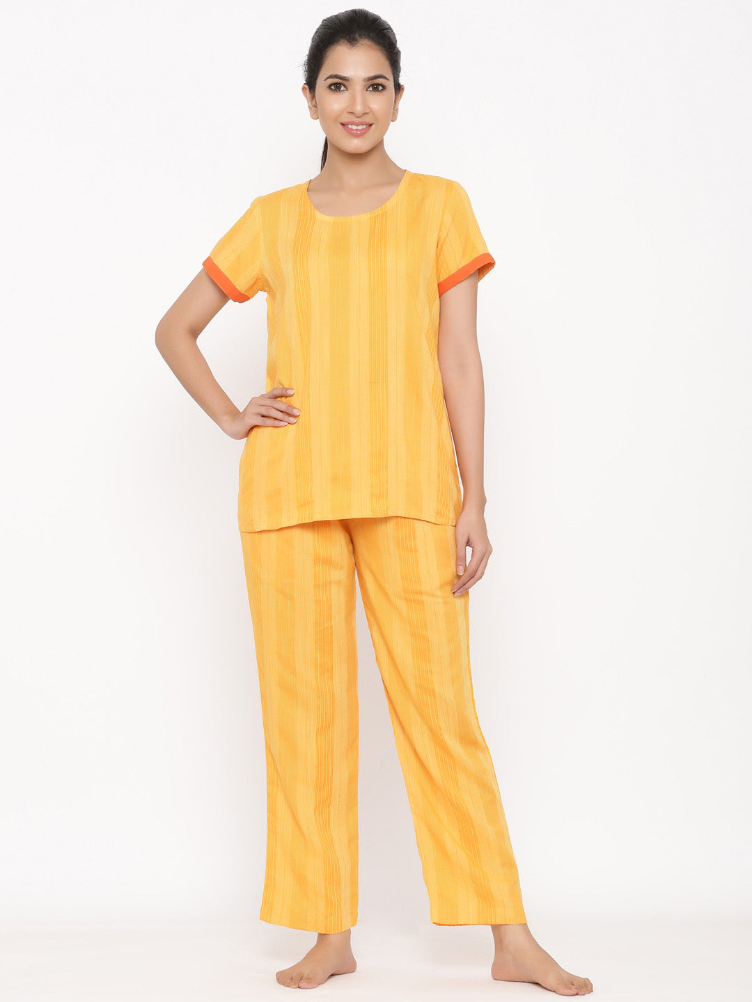Yellow Yarn Dyed Straight Night Suit