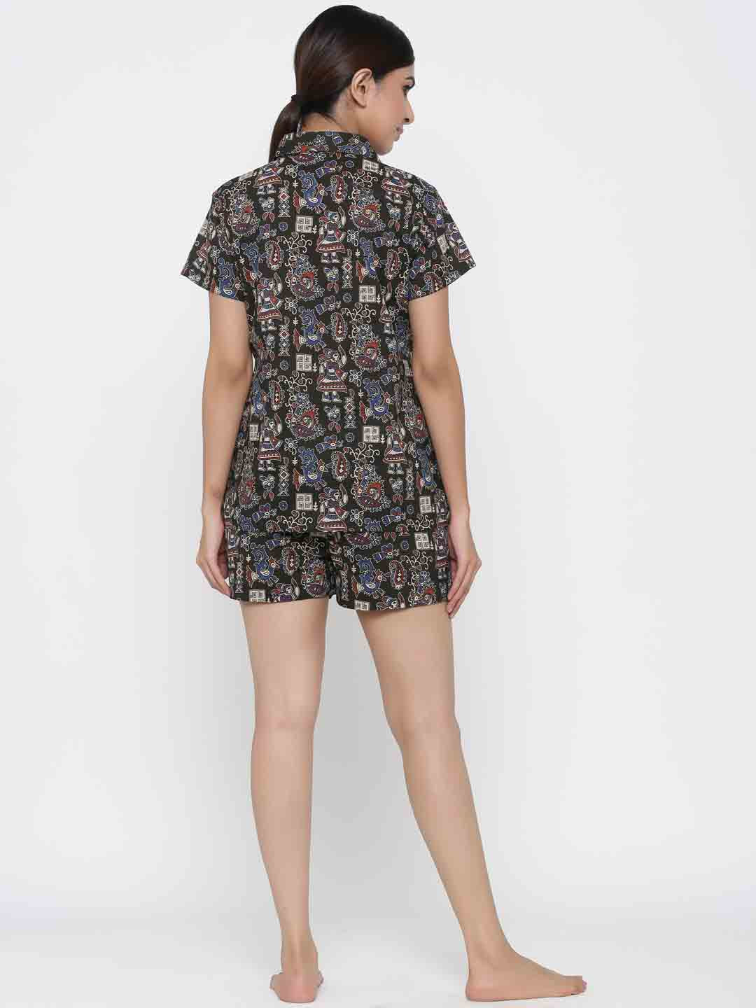 Black Quirky Print Straight Cotton Sleepwear