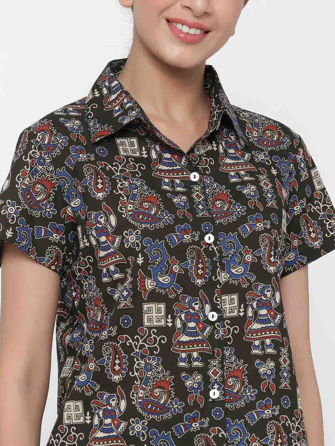 Black Quirky Print Straight Cotton Sleepwear