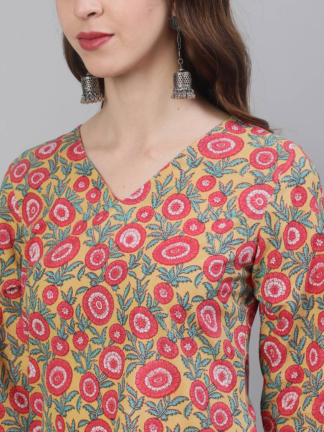 Yellow Ethnic Print Straight Cotton Sleepwear