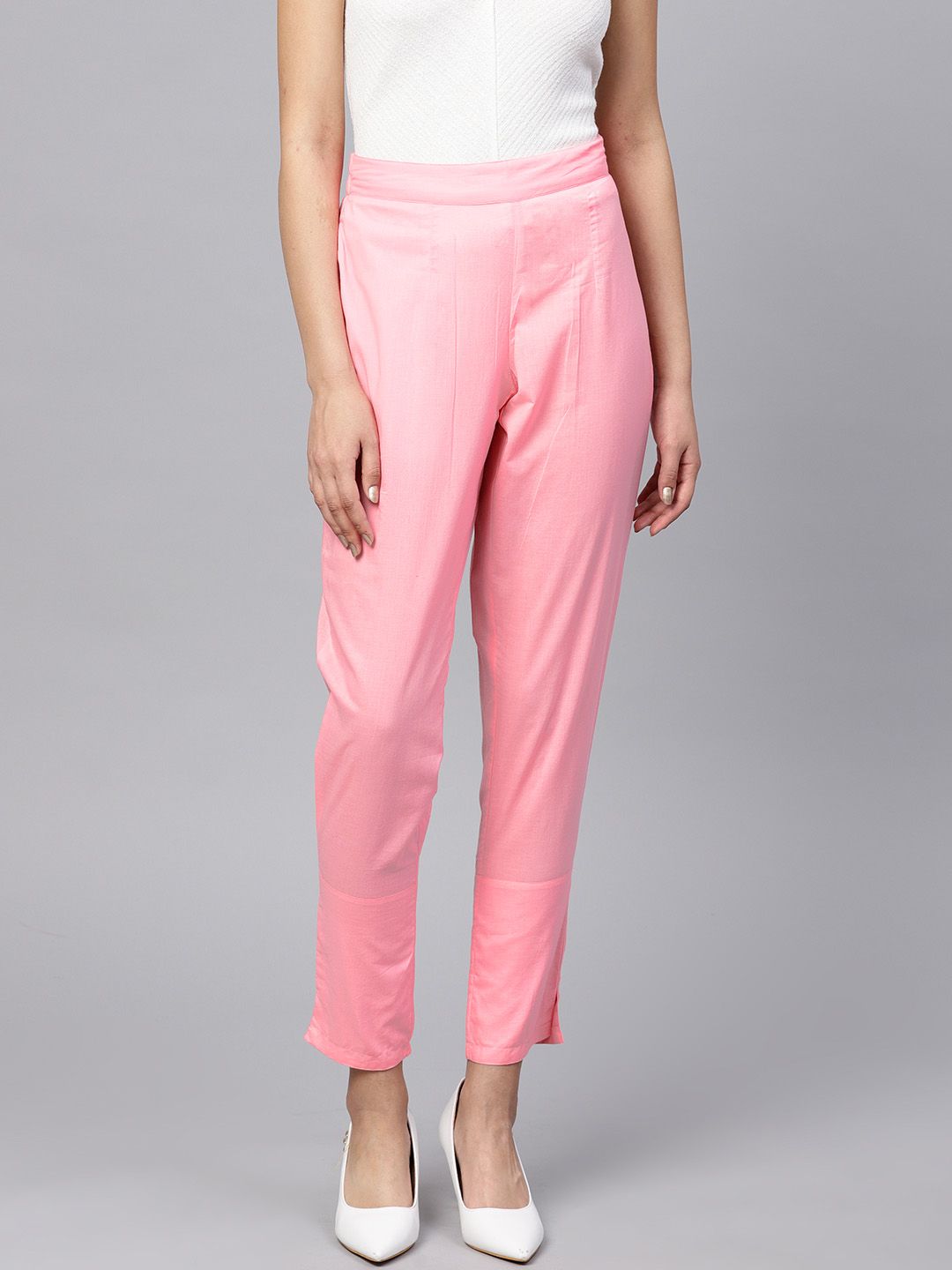 Light Pink Cotton Cambric Solid Pants