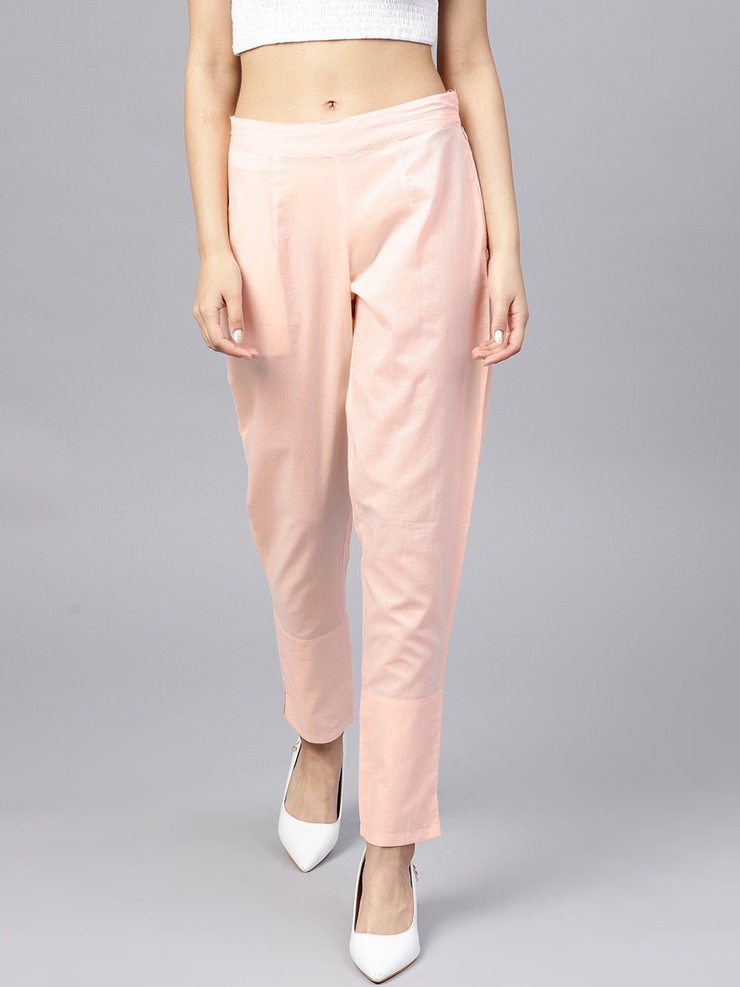 Peach Cotton Cambric Solid Pants