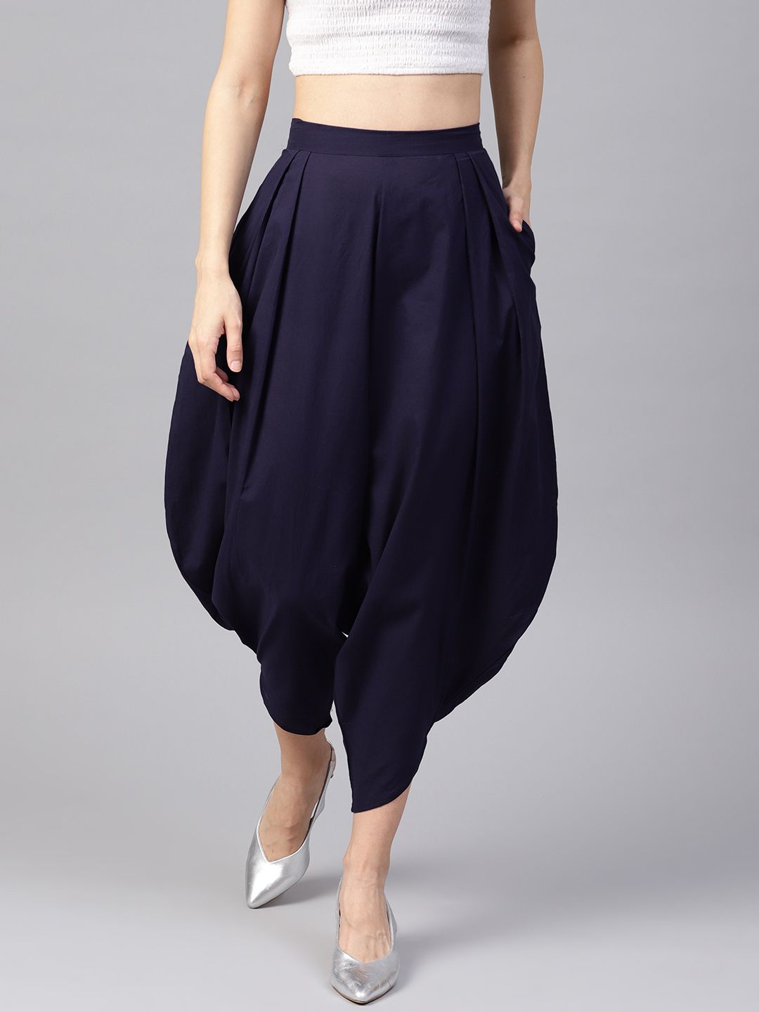 Navy Blue Flared Solid Dhoti Pant