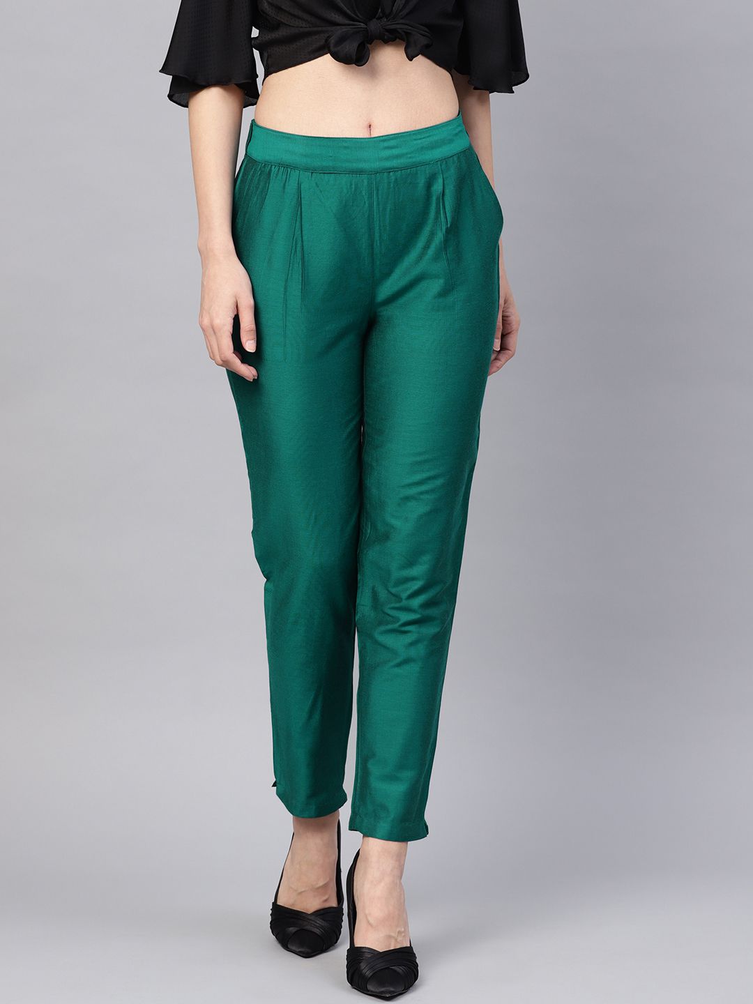 Rama Green Solid Chanderi Pant