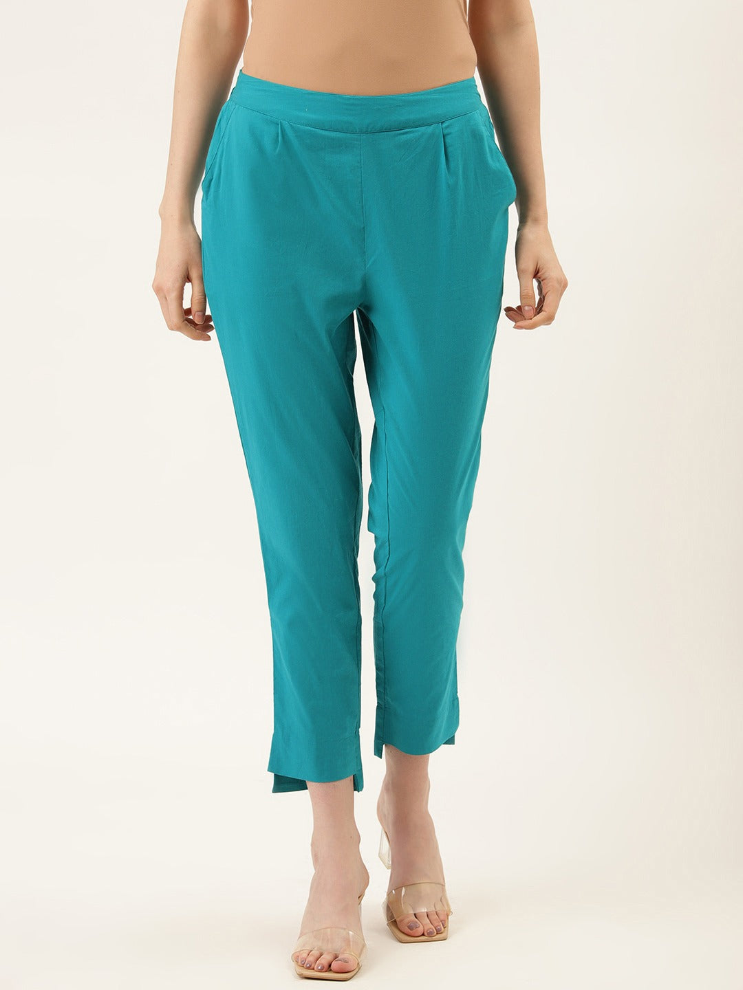 Turquoise Blue Ethnic Wear Cotton Pants