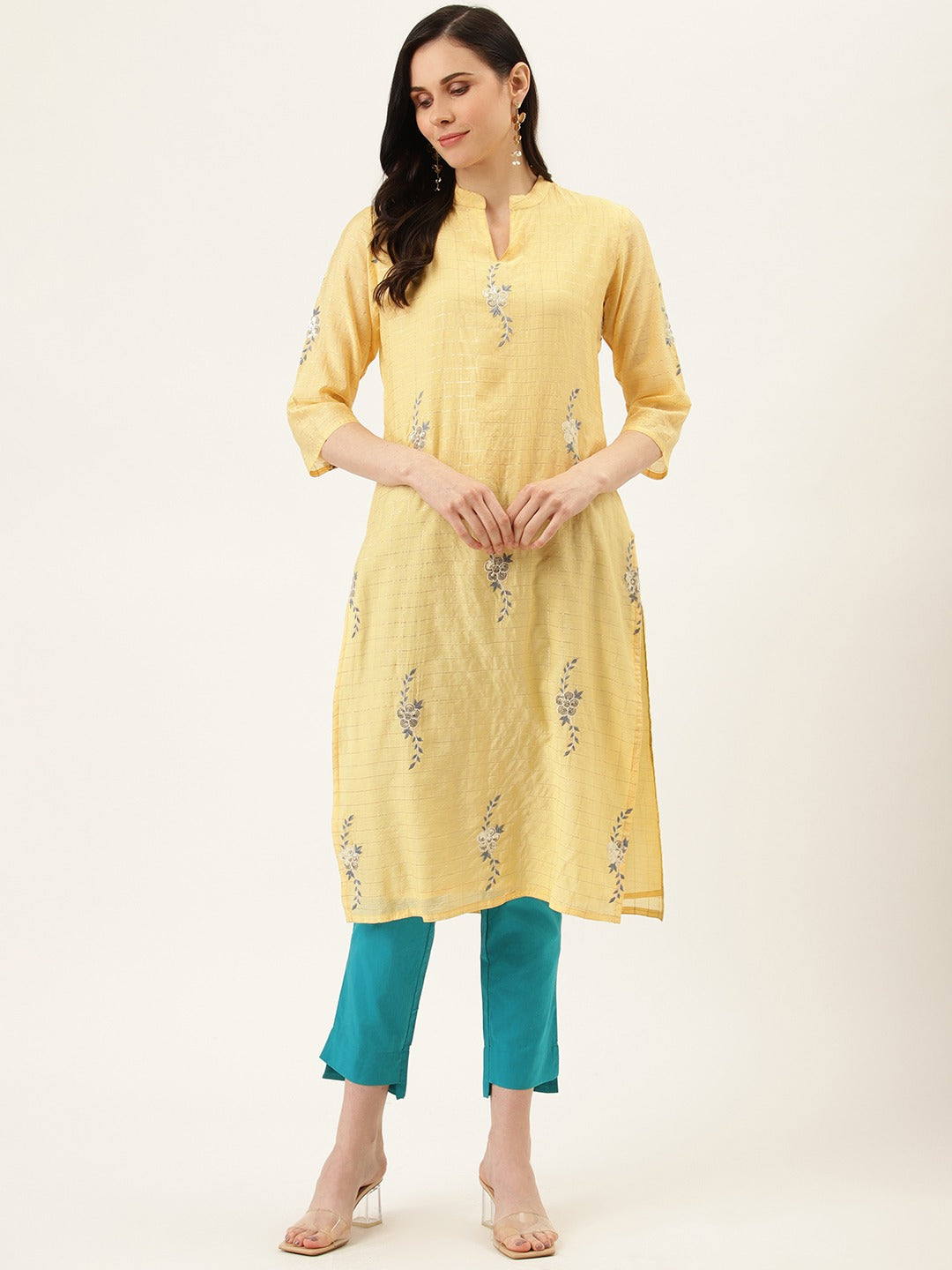 Turquoise Blue Ethnic Wear Cotton Pants