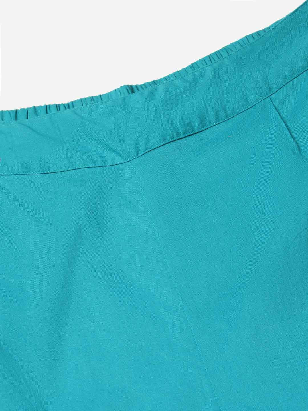 Turquoise Blue Ethnic Wear Cotton Pants
