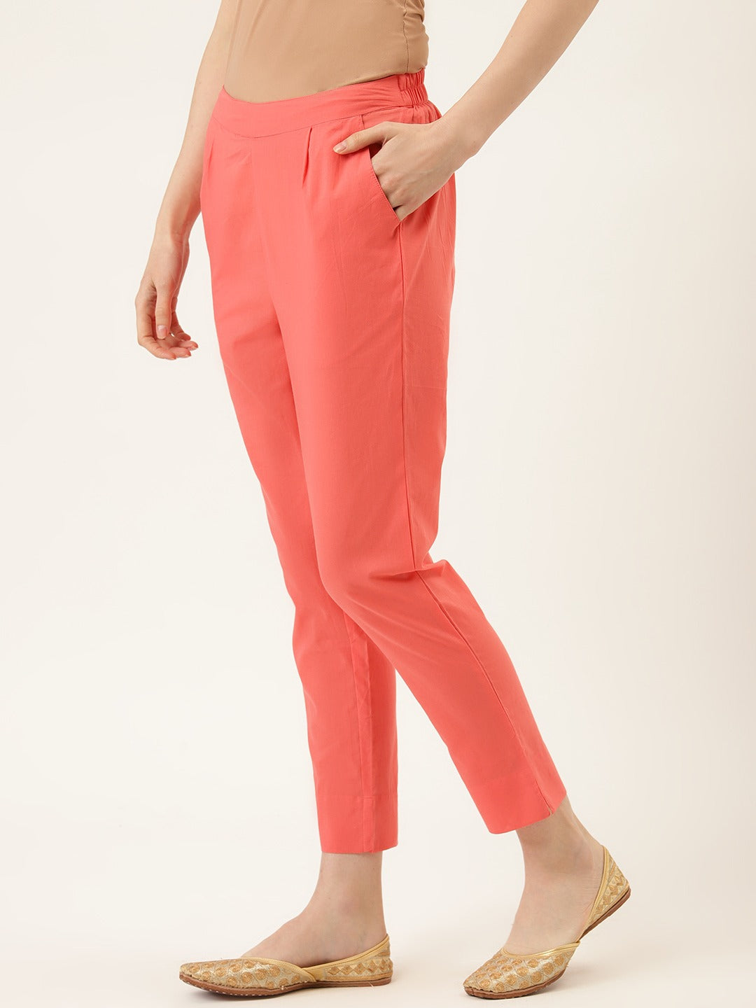 Peach Ethnic Wear Cotton Pants