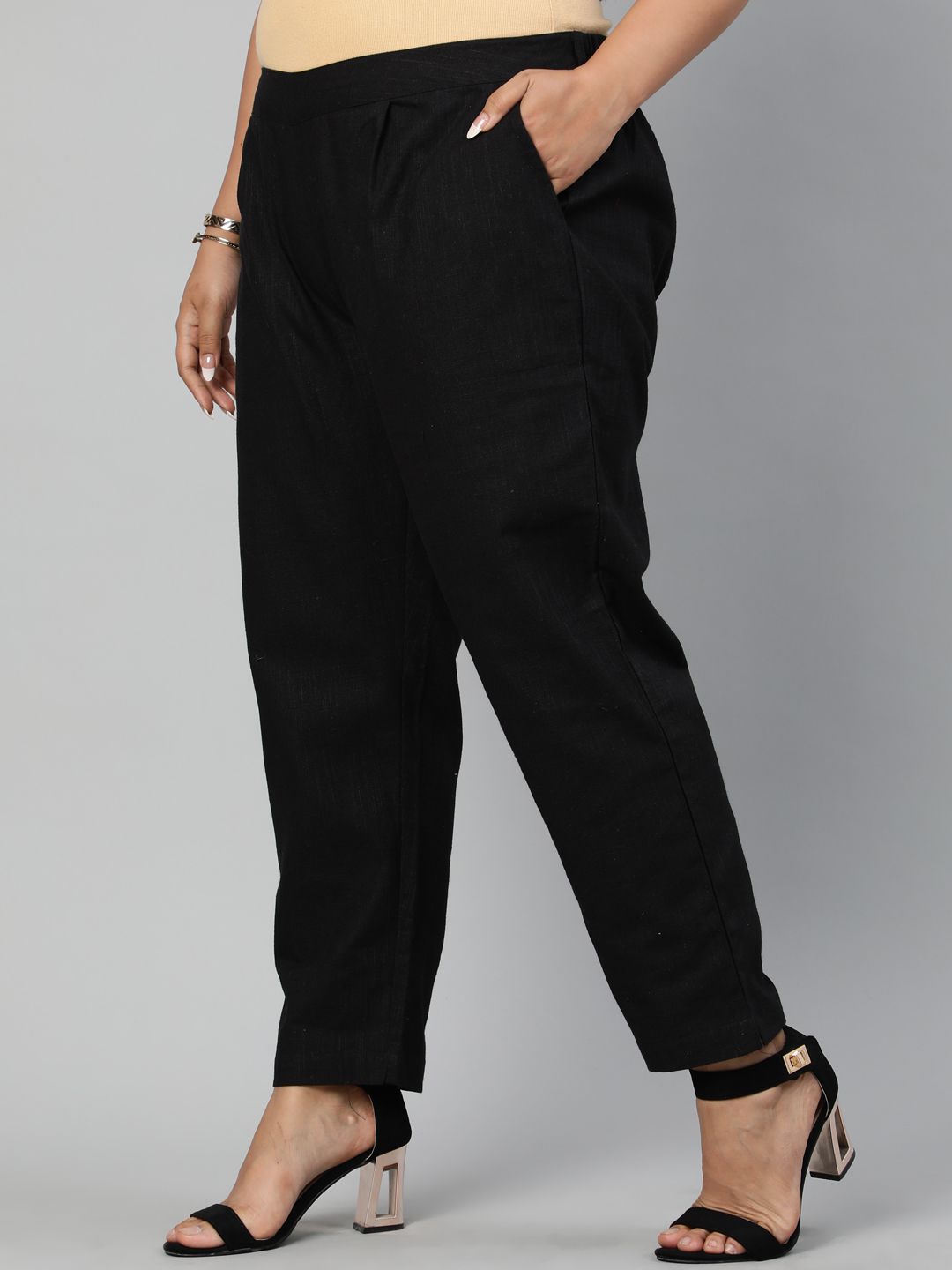 Black Ethnic Wear Cotton Slub Pants