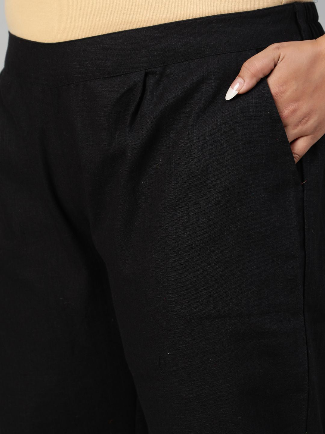 Black Ethnic Wear Cotton Slub Pants