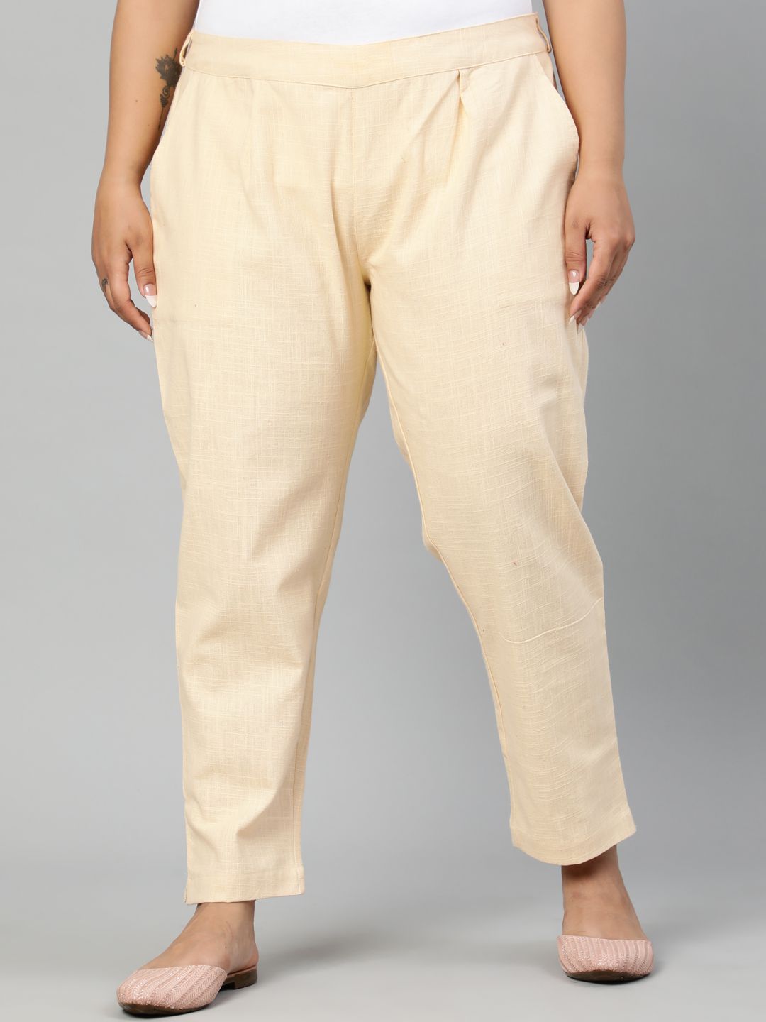 Shop Cream Ethnic Wear Cotton Slub Pants