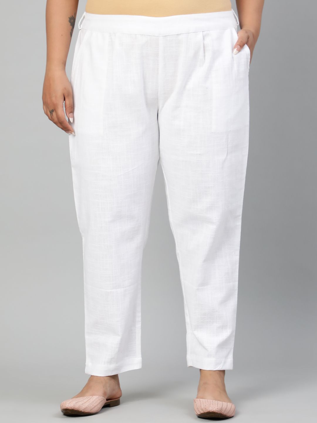Shop White Ethnic Wear Cotton Slub Pants